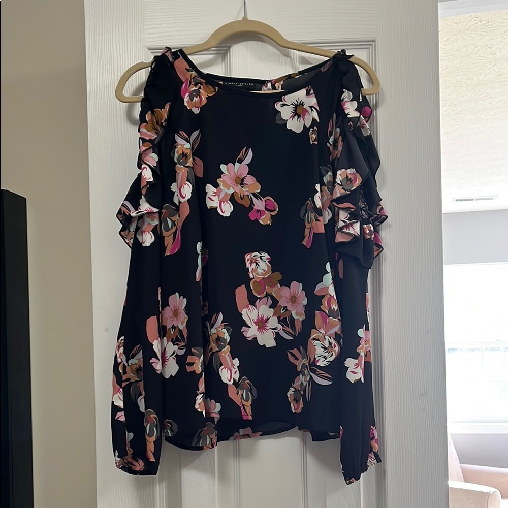 Women’s Floral Open Shoulder Top, Sz L
